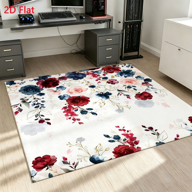 Floral Area Rug, Non-Slip Washable, Indoor Floor Mat for Living Room Bedroom Home Office and Dining Spaces