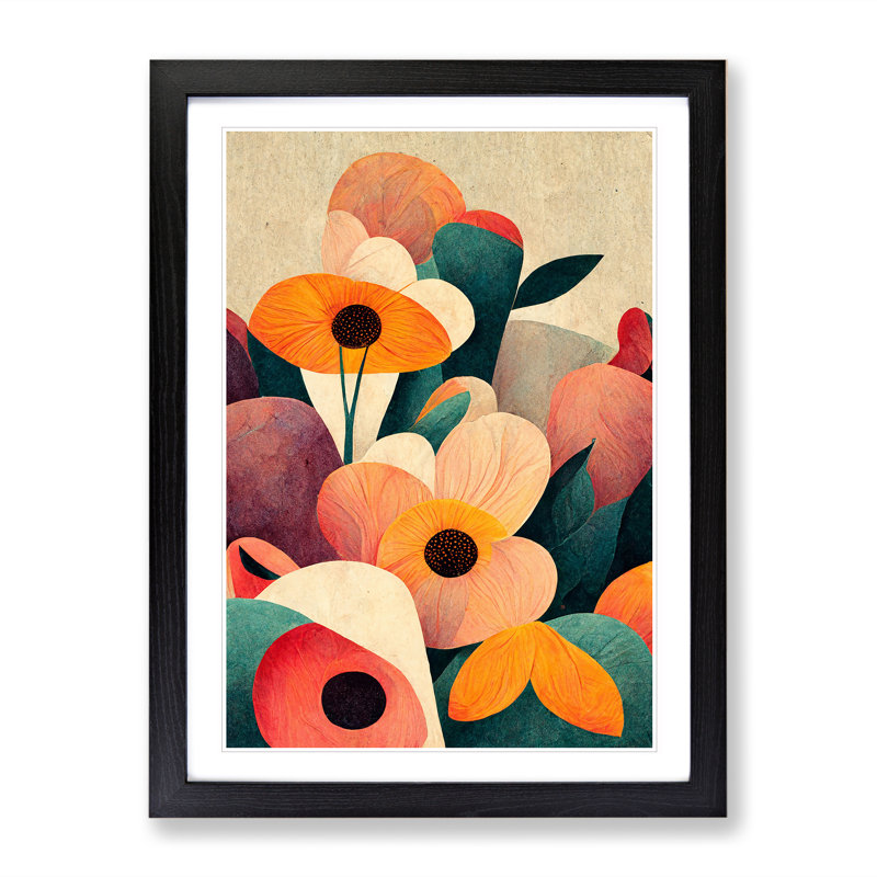 Unique Flowers Abstract No.3 - Single Picture Frame Painting, 64cm H x 46cm W x 2cm D, Black Framed