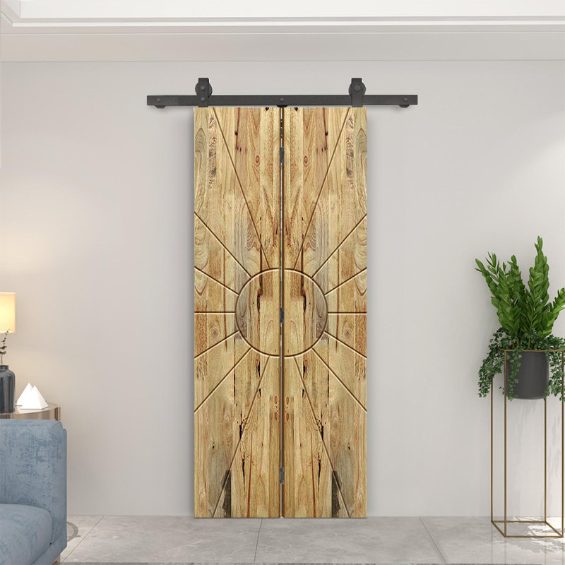 Porte de grange pliante en bois de pin avec quincaillerie coulissante, Chêne vieilli, 22 po x 80 po