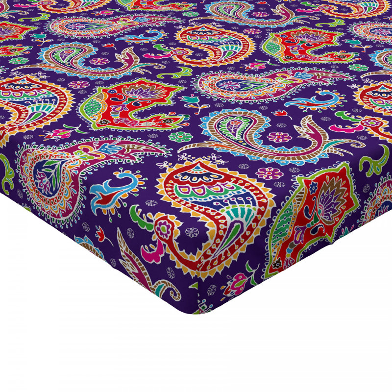 Microfiber Paisley Fitted Sheet, Queen Fitted Sheet, Blue, Paisley 3