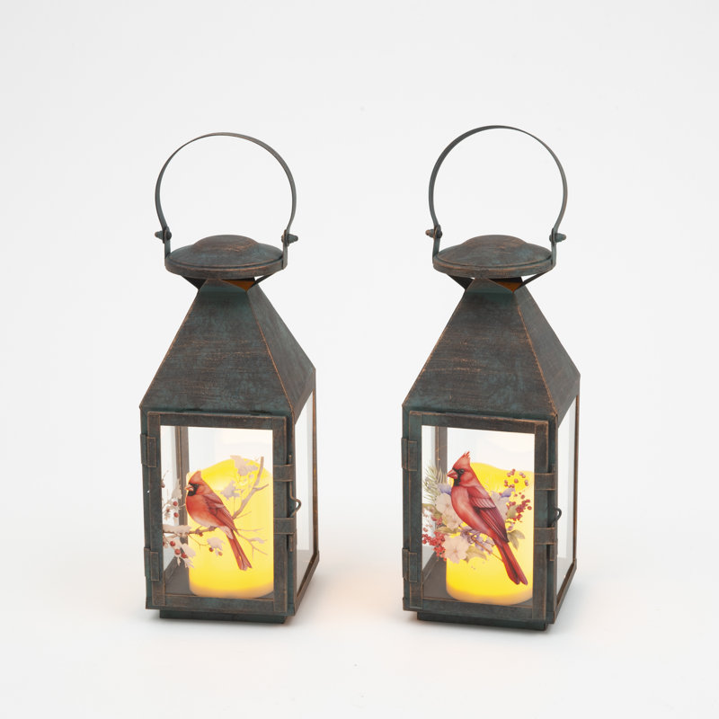 Lanterne lumineuse en métal et en verre illuminée à piles 12,3 po H