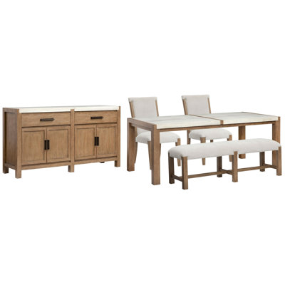 Table de salle à manger rectangulaire avec 2 chaises d'appoint et banc rembourrés