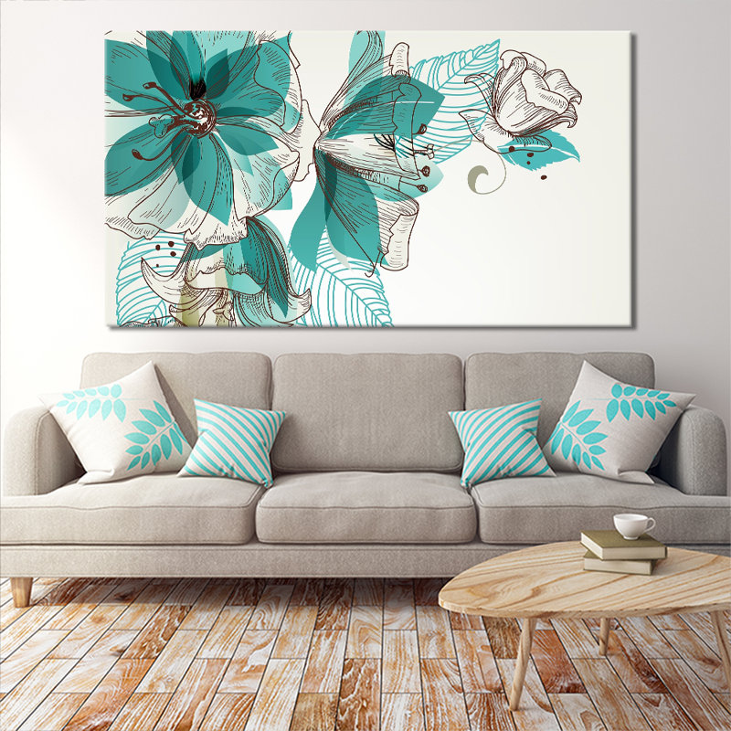 Turquoise Flower Compilation - Wrapped Canvas Print, 51cm H x 76cm W x 2cm D