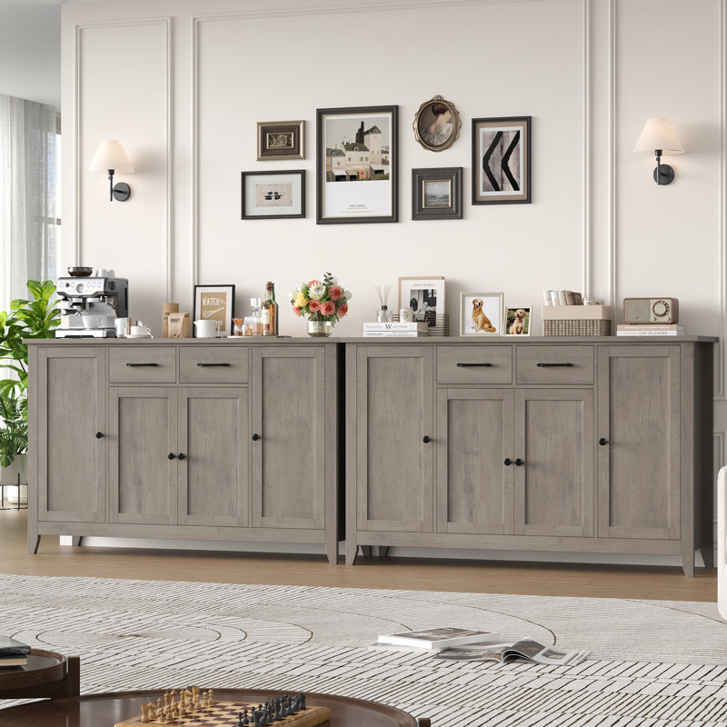 55.1'' Sideboard With 2 Drawers, Adjustable Shelves, Gray