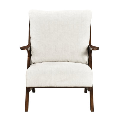 Chaise d'appoint beige de style Mid-Century moderne avec cadre brun, coussin de siège en mousse, housse réversible amovible, support de poids de 300 lb pour la surface de vie en bois massif revêtu de chenille