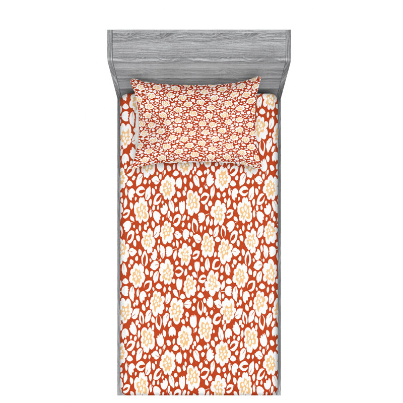 Microfiber Floral Sheet Set, Twin Sheet Set with Fitted Sheet and 1 Pillowcase, Floral 2