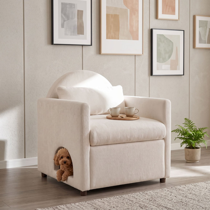 Chaise d'appoint avec coin caché pour animal de compagnie et fauteuil rembourré, Beige