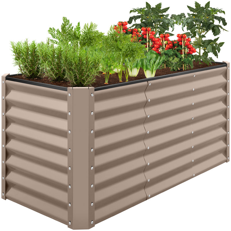  4X2x2ft Outdoor Metal Raised Garden Bed For Vegetables Flowers Herbs - Taupe, 24" H x 48" W x 24" D, Tan