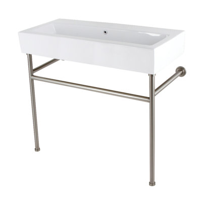 Évier de console en porcelaine 39 po avec pieds en acier inoxydable Fauceture New Haven (centres de 8 po)