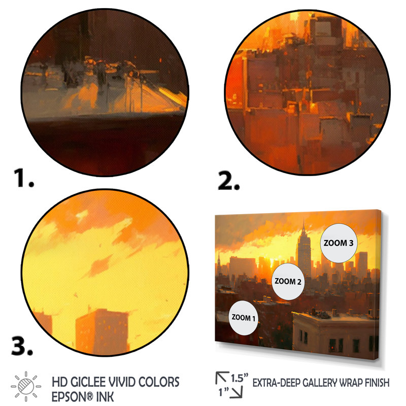 «Beautiful Sunset in New York I», reproduction sur toile, H 34 po x l 44 po x P 1,5 po, Toile tendue