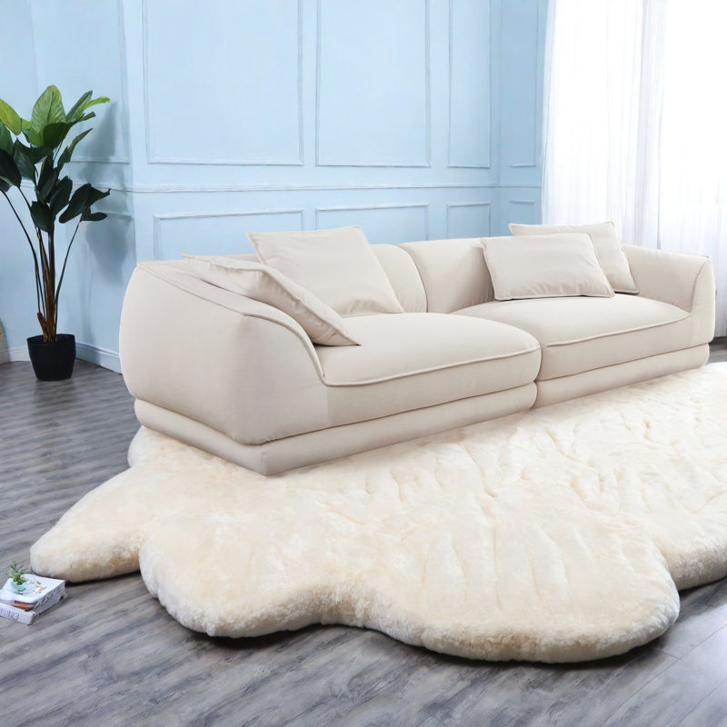 Spacious Sofas Beige Flannel Fabric Wood Frame Modern Home Lounge