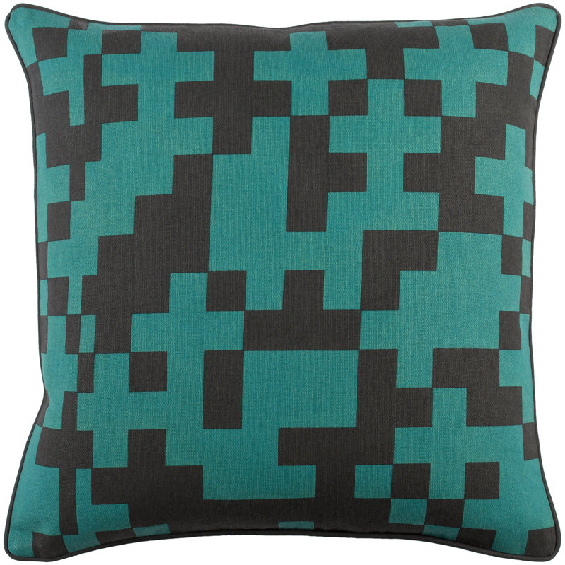 Housse de coussin en coton Inga, Sarcelle / Noir, Duvet