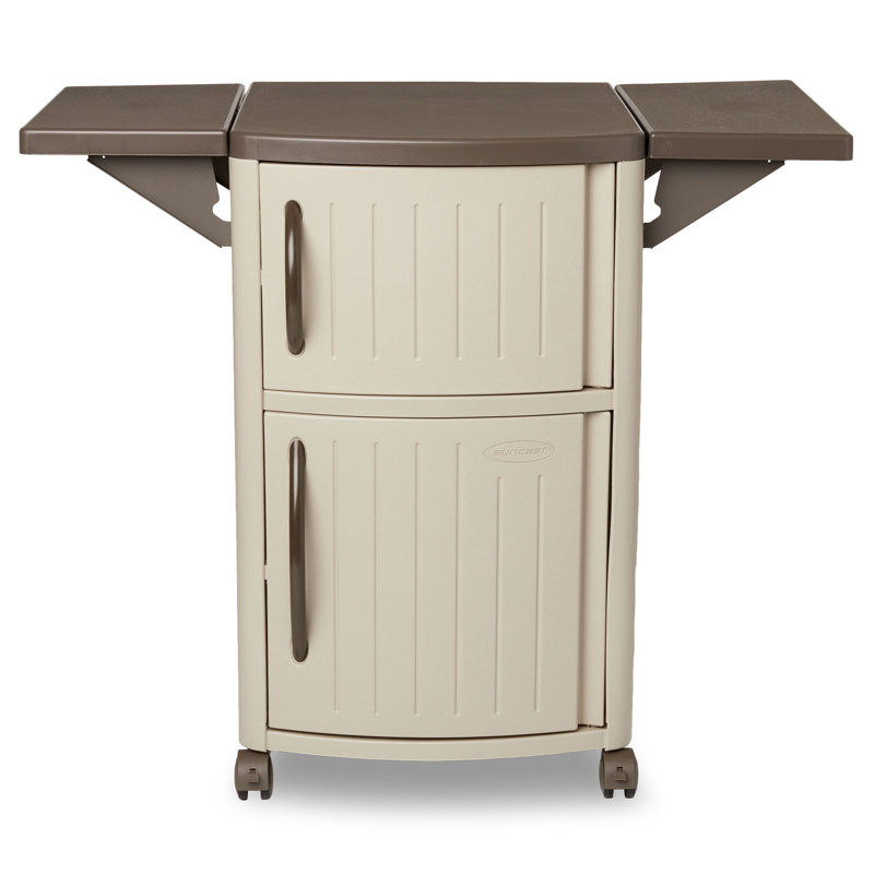 Taupe Portable Outdoor Patio Prep Serving Station with Cabinet