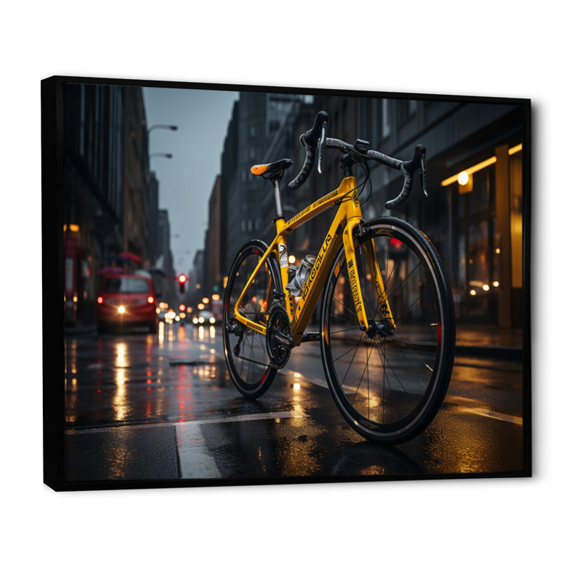 Vélo, ville, vélo, transport, art mural, salon, H 24 po x l 32 po x P 1 po, Cadre photo noir