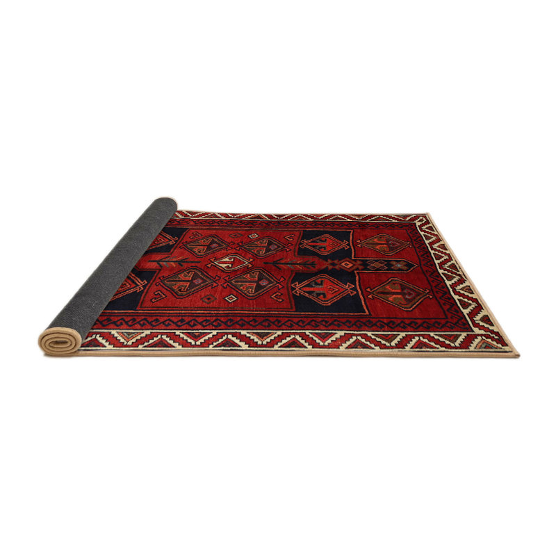Tapis traditionnel rouge / noir, Rond 6 pi