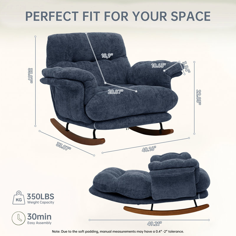 Fauteuil pivotant moderne avec dossier ajustable, Chenille bleu