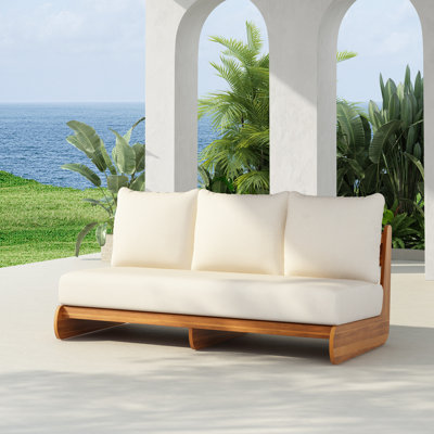 Judd Patio Acacia Wood 3-Seater Sofa With Cushions by Laurel Foundry Modern Farmhouse