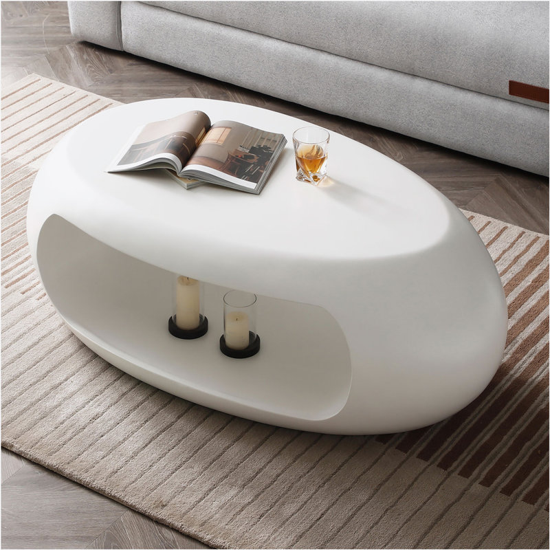 Carlheinz Glass Single Coffee Table, White, 15.74" H x 48.42" L x 25.19" W