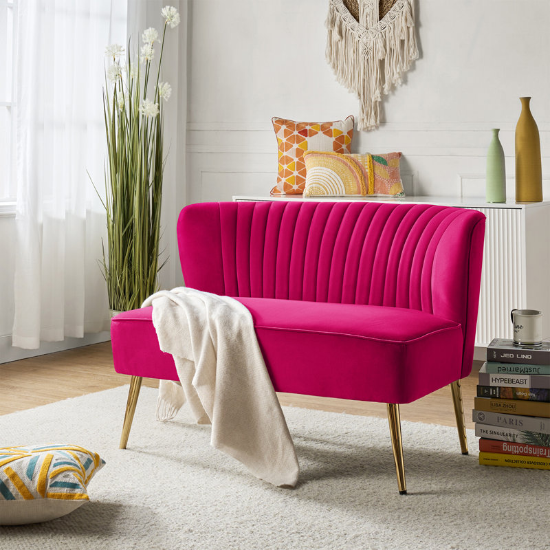 Euclid 47" Velvet 2-Seat Armless Loveseat, Fuchsia