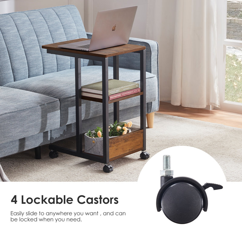 Table de bout roulante avec roues verrouillables, rangement à deux niveaux, table d'appoint pour canapé ou chambre à coucher | Idée de cadeau