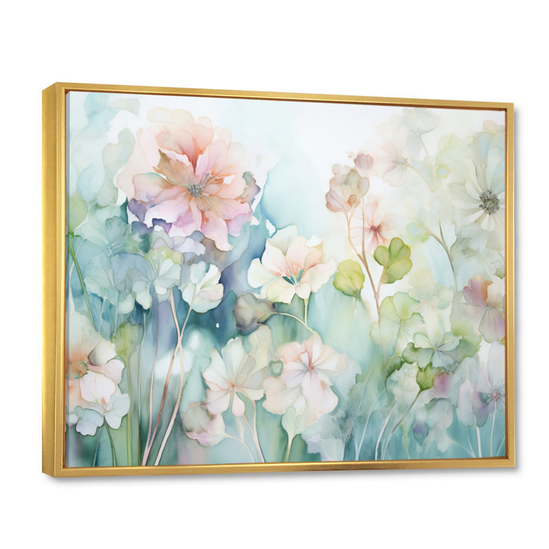 «Blue Enchanted Gardens III - Abstract Botanicals», reproduction d'art sur toile, Cadre flottant doré, L 20 po x H 12 po