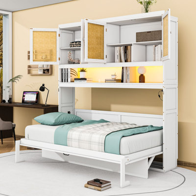Twin Wood Murphy Bed with USB Charging Ports and LED Light