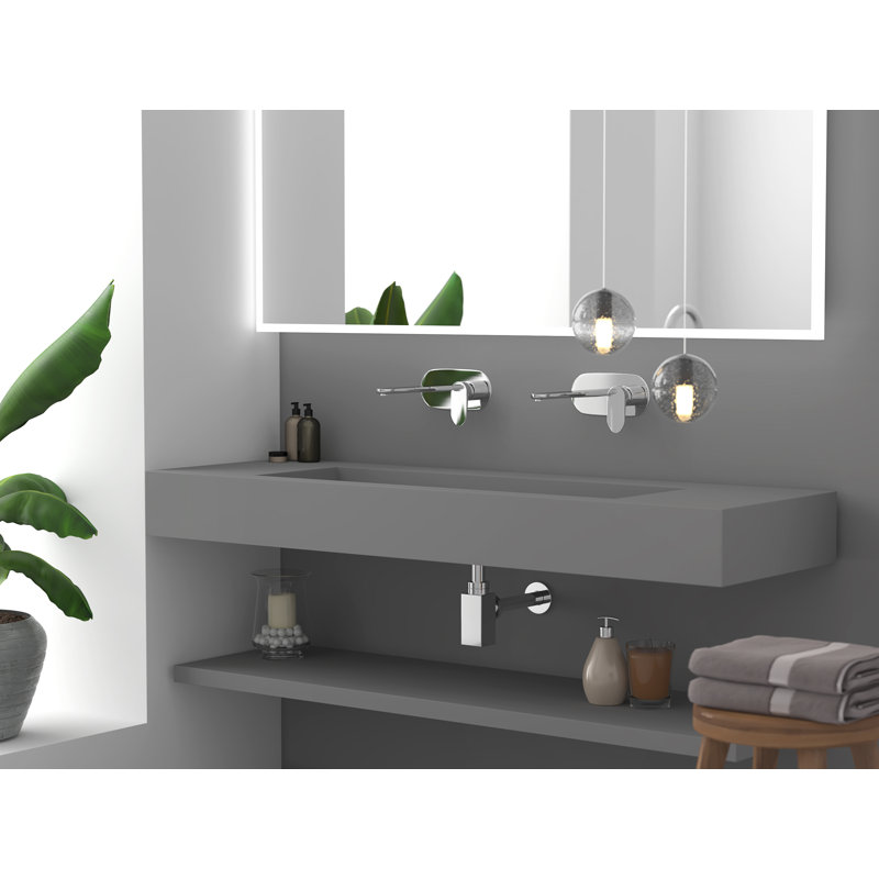 Lavabo de salle de bain mural rectangulaire 60 po Pyramid, Gris, Aucun trou