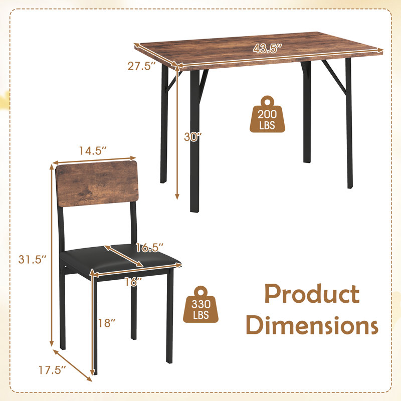 5-Piece Dining Set for 4 47'' Round Kitchen Table 4 Stools w/ Wooden Tabletop