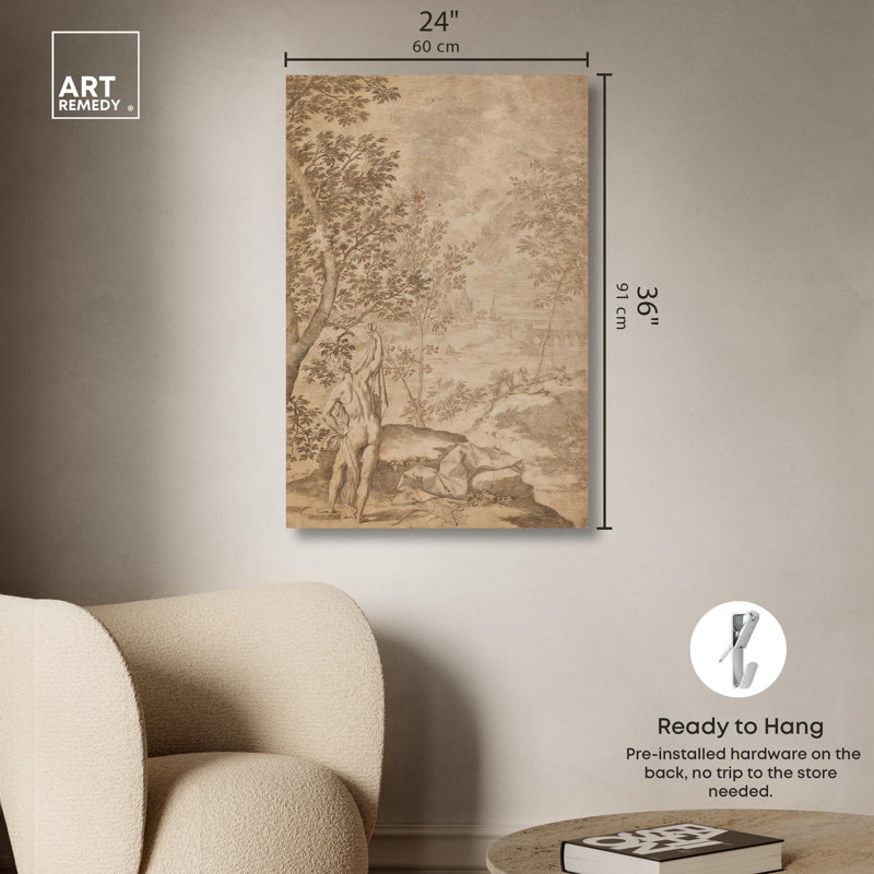 Vintage Beige Wrapped Canvas Landscape Art, 36" x 24"