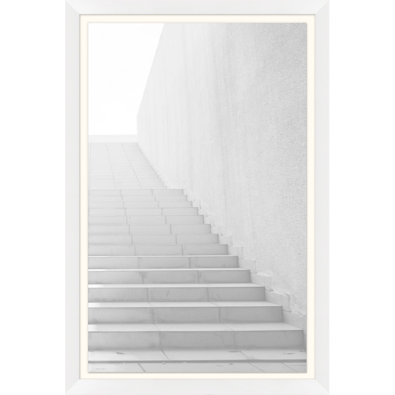 White Washed Stairs 2 B' Framed Graphic Art Print on Glass