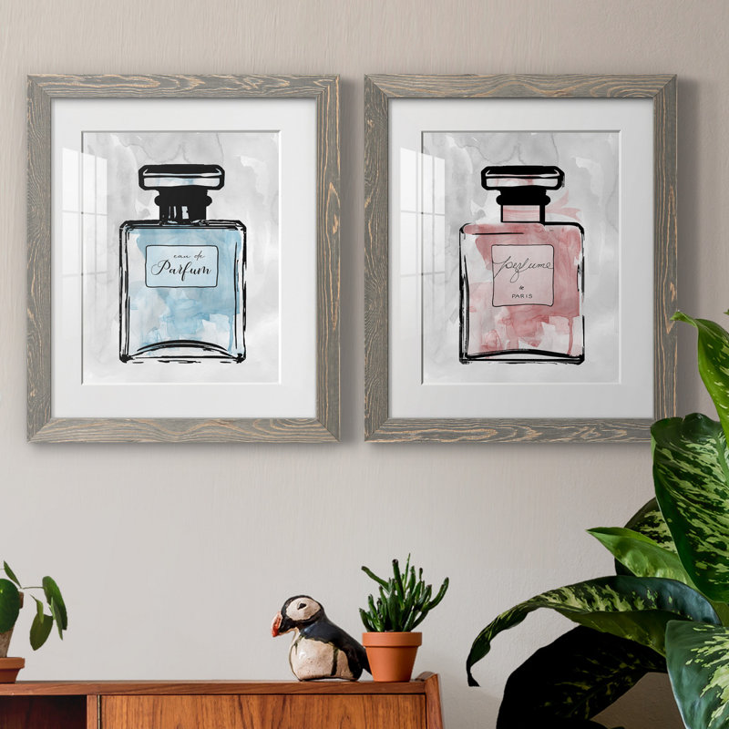 «Blue Wash Perfume», ensemble de 2 reproductions d'art, H 20 po x l 17 po x P 1 po, Cadre en papier gris, Blanc
