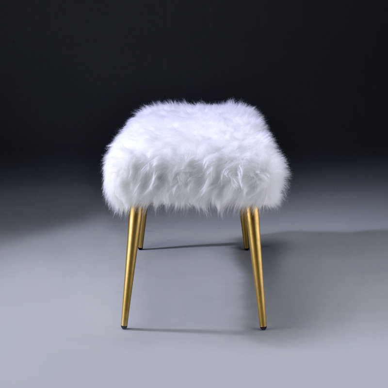 White And Gold Bench With Straight Legs, 20.5" H x 38.5" W x 18.5" D