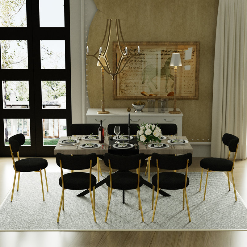 Table de salle à manger rectangulaire extensible de 55,11 po à 70,86 po avec 4 chaises, Noir et or, 9