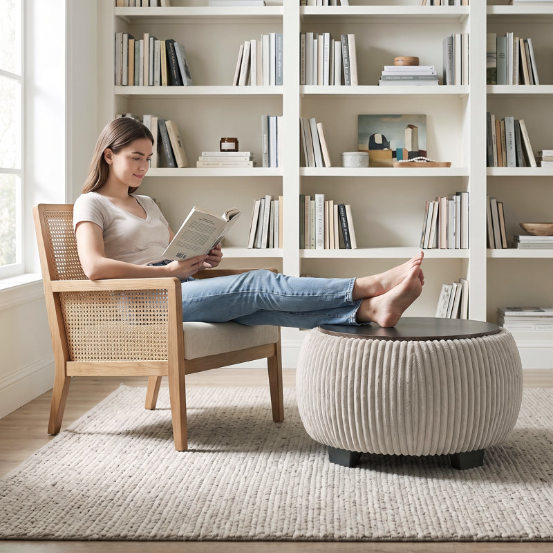 Repose-pieds rond avec rangement, Light Gray