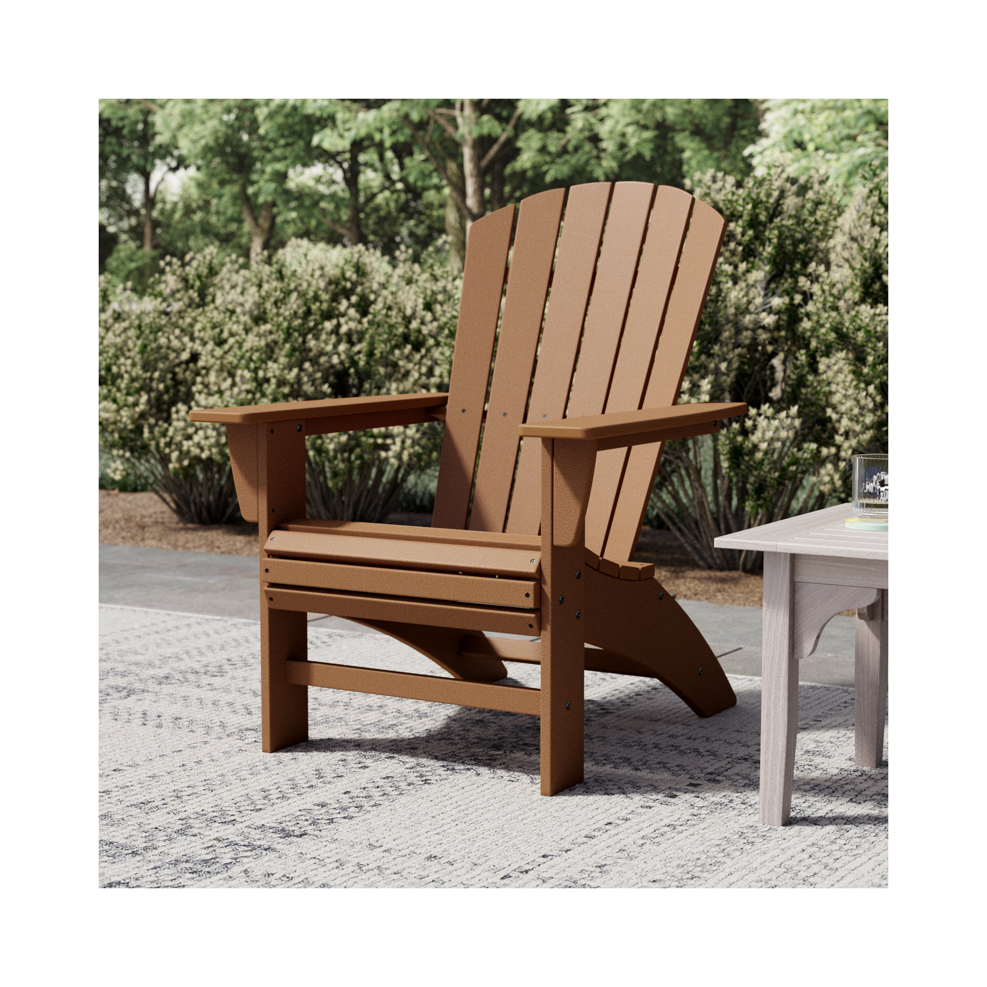 POLYWOOD Nautical Curveback Adirondack Chair, Teak