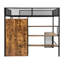 Lit mezzanine double en métal avec bureau intégré, garde-robe et tablettes, noir