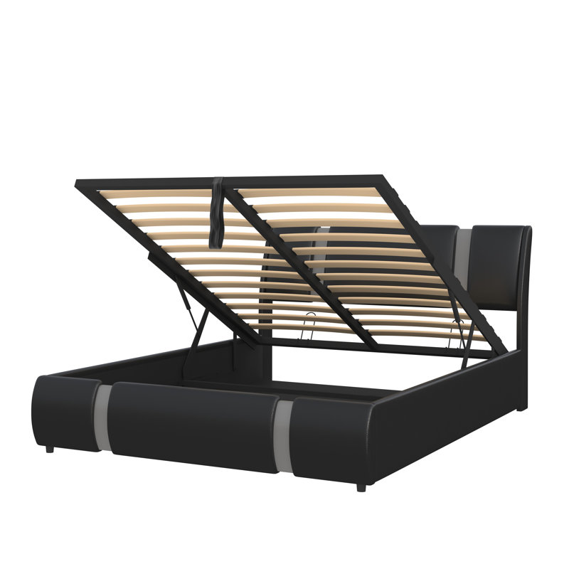 Lit-bateau avec rangement Keyshon, Noir, Grand