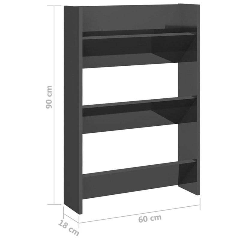 9 Pair Flip Down Shoe Storage, 90 cm H x 120 cm W x 18 cm D, High Gloss Grey