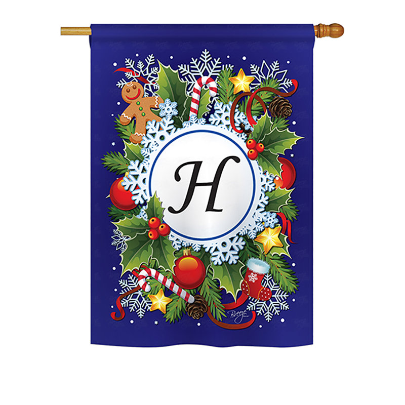 Drapeau de maison en polyester à 2 côtés winter monogramme, H 18,5 po x l 13 po, H