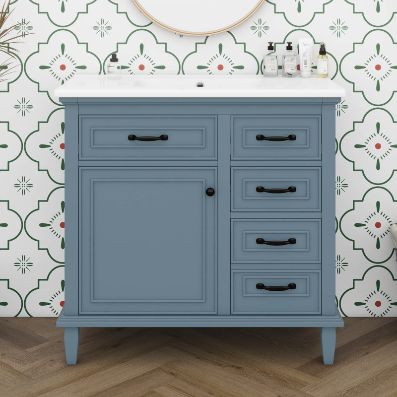 36 In Bathroom Vanity With Sink, Soft-Closing Door, Drawers And Flip-Out Drawers, Bathroom Vanity Sink Cabinet With Adjustable Shelves