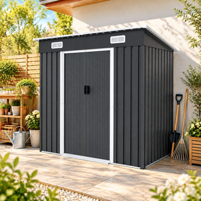 6x4 Metal Outdoor Storage Shed Tool Shed with  Lockable Sliding Doors and Vents &Threshold  for Garden, Yard Black