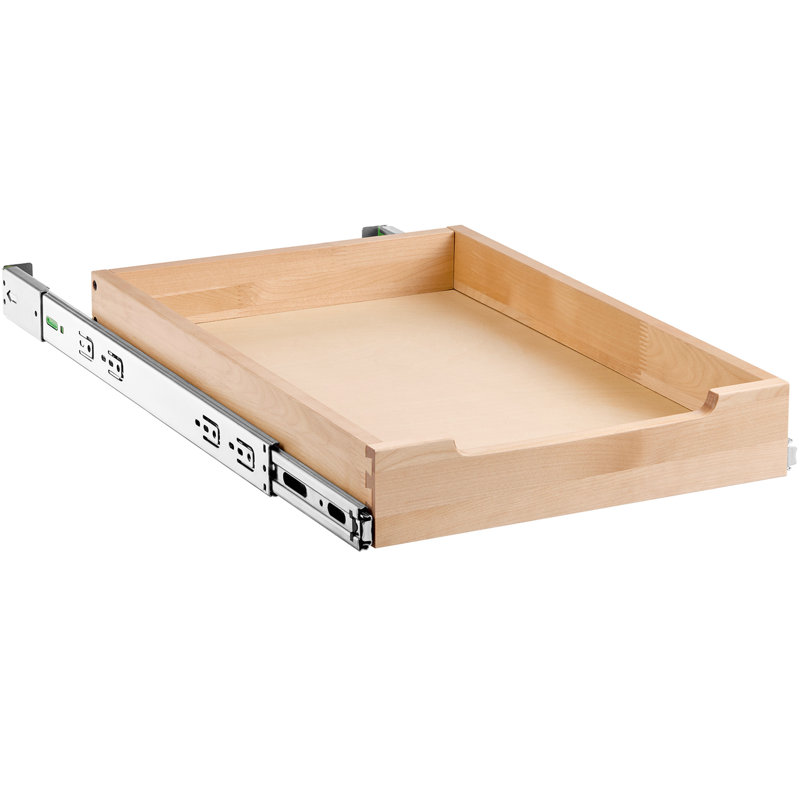 Tiroir en bois coulissant à fermeture en douceur pour armoire, l 17 po x P 21 po, bois massif, poignée lisse et silencieuse - P 21 po, fonction, rails en métal, installation facile