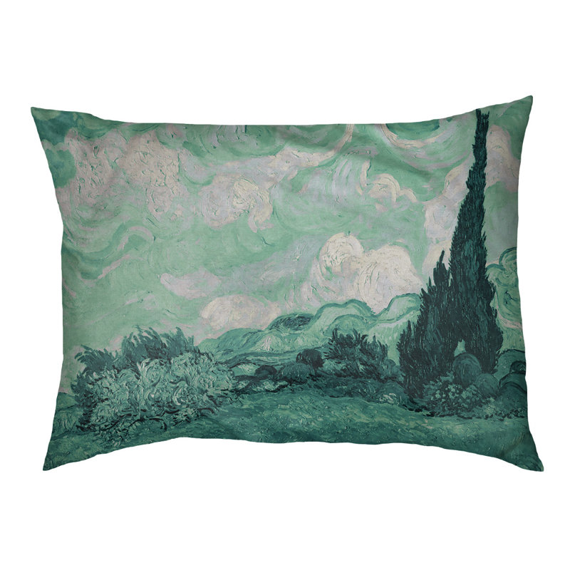 Coussin de concepteur indigo wheatfield avec blé cyprès Burk, L 32,5 po x l 42,5 po, Vert / brun foncé