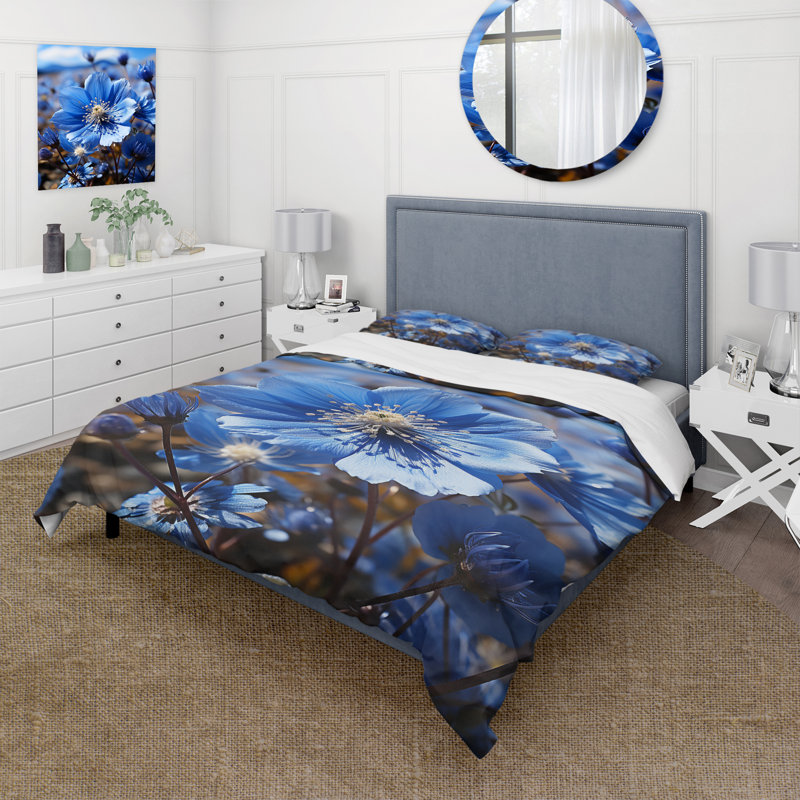 Ensemble de housse de couette en microfibre / polyester Blue Flower Cobalt Delight Bedding