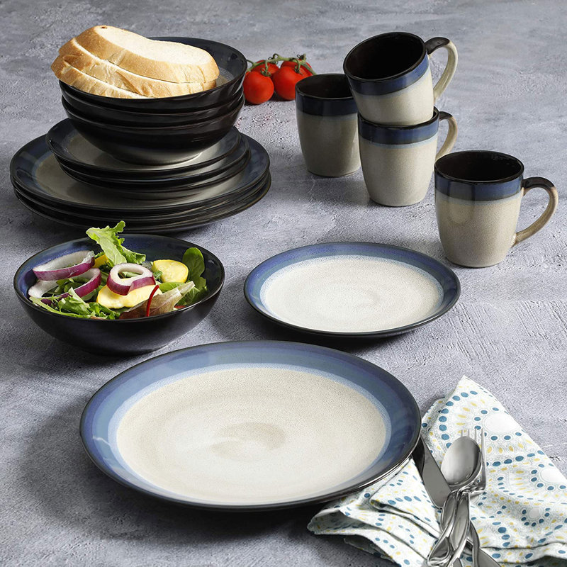 Elite Couture Bands 16-Piece Dinnerware Set, Blue