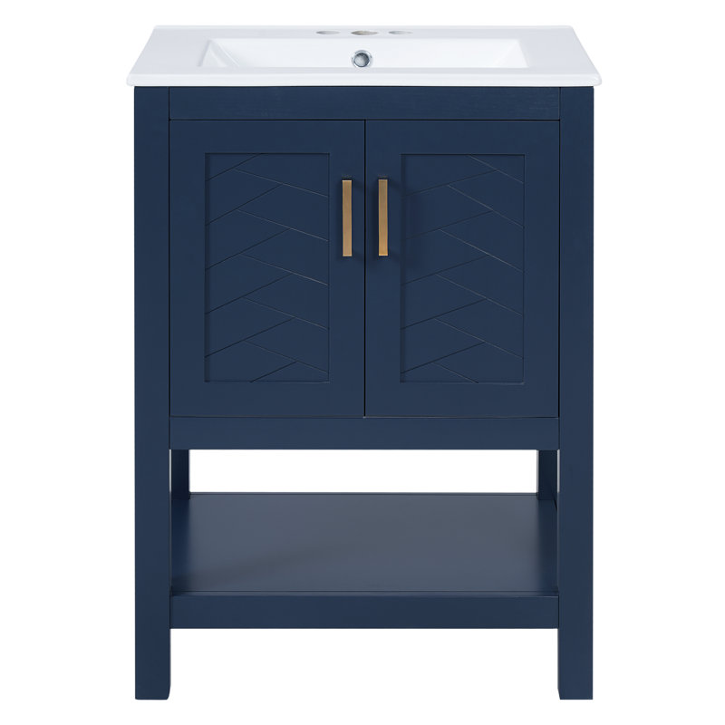Meuble-lavabo moderne à lavabo simple de 61 cm (24 po) avec charnières à fermeture douce et dos ouvert