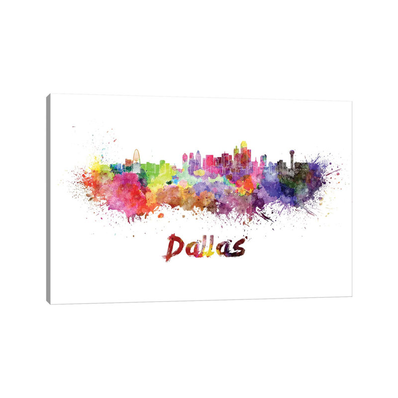 Dallas Skyline in Watercolour 1 Piece Wrapped Canvas Painting, 101.6 cm H x 66.04 cm W