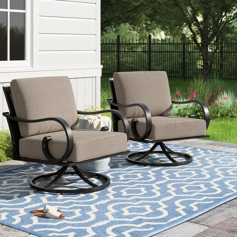 Chaise de patio pivotante avec coussins Aleira, Brun clair