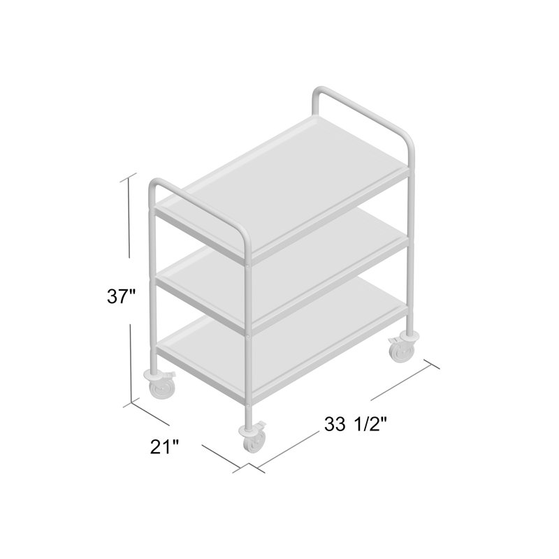 Silver Stainless Steel 3-Shelf Utility Cart with Raised Edges