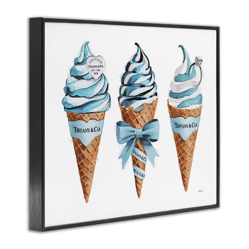 «Blue Glam Ice Cream Cones», dessin par Amanda Greenwood, H 11 po x l 14 po, Giclée encadrée noir minuit